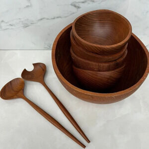 Mid Century Handcrafted Thai Teak Bowl Serving Set Brown Size 6x10